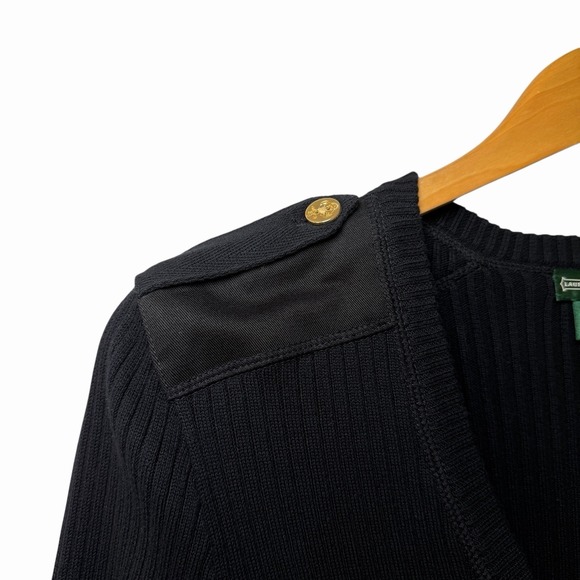 Ralph Lauren Jeans Co Womens Black Rib Knit Sweater Size L Nautical Anchor Patch - Picture 4 of 8